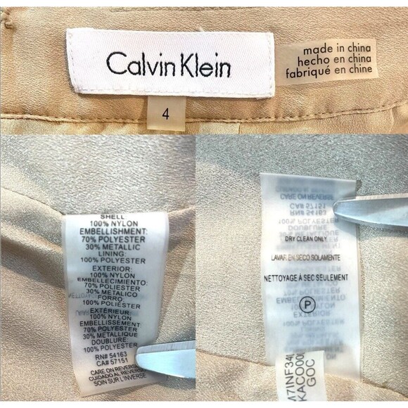 Calvin Klein Pencil Skirt Gold Eyes Metallic Unique 4 Small Shimmer - Picture 8 of 9